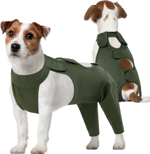 Kuoser Manga de Protección para Heridas en Muslos para Perros, Traje de Recuperación Quirúrgica para Perros para Patas Traseras, Manga de Verde