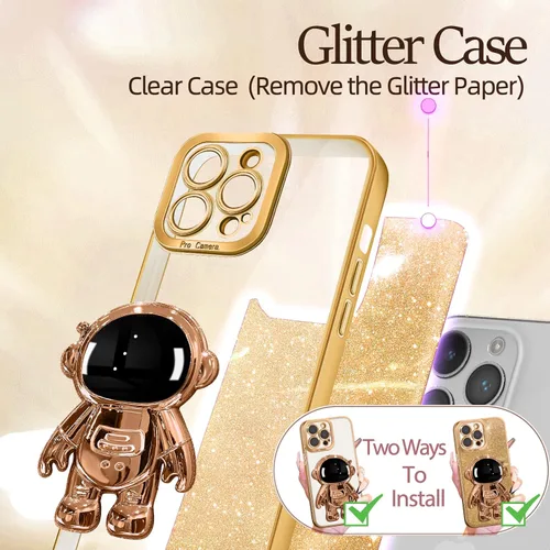 Miniatura 140 de Buleens Funda para iPhone 11 Pro Max Astronauta, Fundas Transparentes para iPhone 11 ProMax con Papel con Purpurina y Soporte de Astronauta, Mujeres