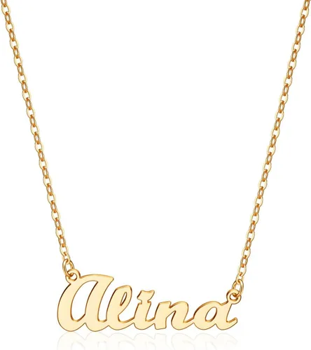 Collar personalizado con nombre, chapado en oro de 14 quilates, collares personalizados para mujeres, joyas con nombre, collares de placa con nombre