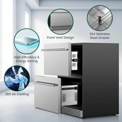Miniatura 8 de Refrigerador de cajones para exteriores de 24 pulgadas, con puerta de acero inoxidable, para debajo del mostrador, refrigerador independiente
