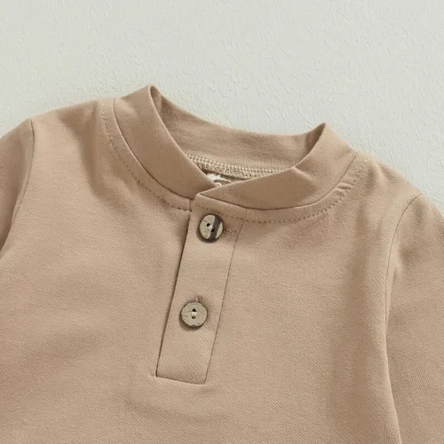 Miniatura 4 de Ropa de bebé recién nacido, ropa de punto acanalado, manga larga, pantalones de algodón sólido, trajes de otoño e invierno, 2 piezas