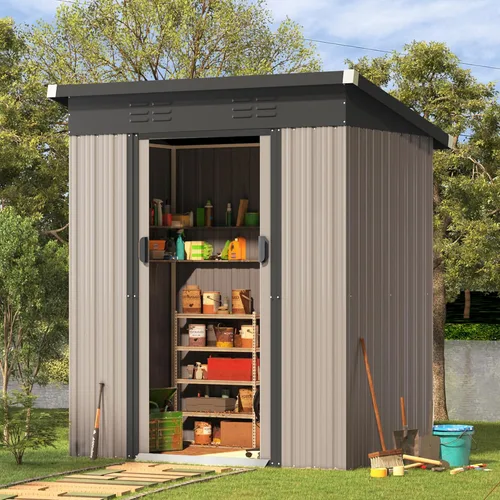 Miniatura 31 de AECOJOY Cobertizo de almacenamiento al aire libre de 5 x 3 pies, pequeño cobertizo de metal con puerta con cerradura, almacenamiento de utilidad