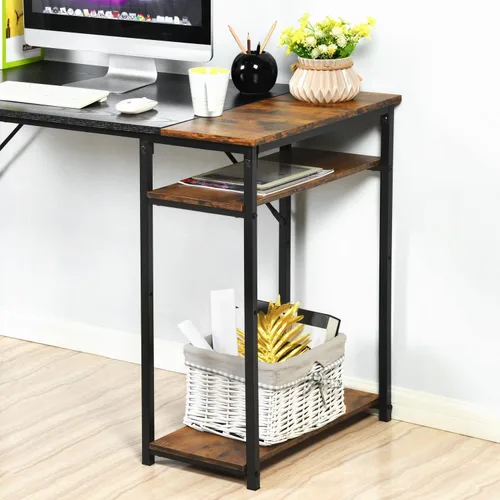 Miniatura 8 de FurnitureR Escritorio para computadora con estantes para espacios pequeños, escritorio simple para oficina en casa, escritorio de estudio, Marrón
