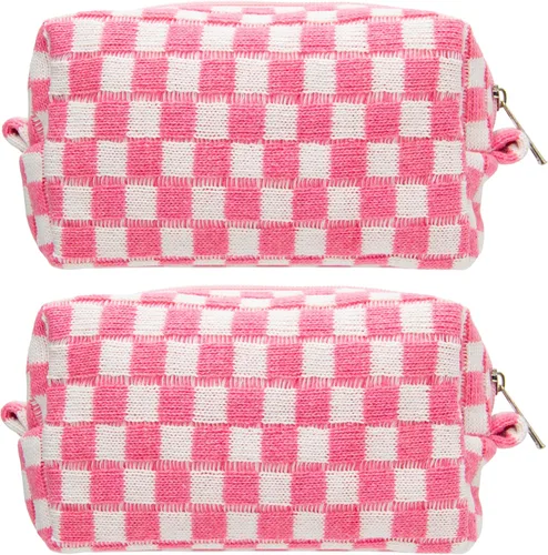 Miniatura 69 de PAZIMIIK Bolsa de Maquillaje a Cuadros para Bolso Portátil con Cremallera, Estuche Pequeño de Cosméticos para Accesorios de Viaje, Azul Ártico