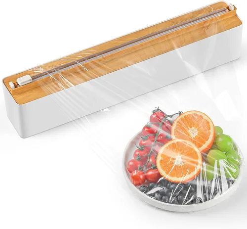 Miniatura 7 de Dispensador magnético de envoltura de plástico con cortador, práctico organizador de papel de aluminio recargable y envoltura de plástico
