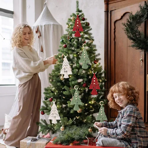 Miniatura 6 de Dremisland Decoración para árbol de Navidad, juego de 3 adornos colgantes de macramé, kits ensamblados, decoración de pared bohemia para suministros