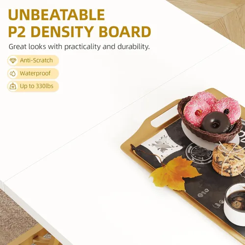 Miniatura 4 de DWVO - Mesa de comedor moderna de 47 pulgadas para 4 personas, mesa rectangular de cocina con superficie blanca y patas geométricas doradas, mesa