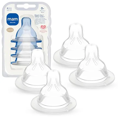 MAM Tetinas para biberón de flujo lento nivel 1, para recién nacidos y mayores, tetinas de silicona SkinSoft para biberones, se adapta a todos los