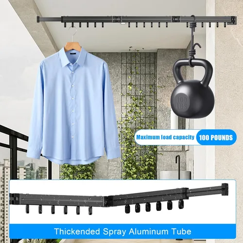 Miniatura 4 de KAXIWEI Estante de secado de ropa, estante de secado de ropa montado en la pared, estante de secado de ropa retráctil plegable plegable de 3