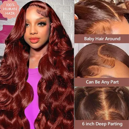 Miniatura 2 de Durian hair Pelucas de cabello humano con encaje frontal de color castaño rojizo prearrancado de 13 x 6 pulgadas, pelucas de cabello humano ondulado