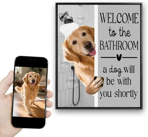 Miniatura 54 de Fotos personalizadas de mascotas en lienzo para pared Arte de baño personalizado Lindo perro gato en bañera Impresiones, divertidos animales Foto