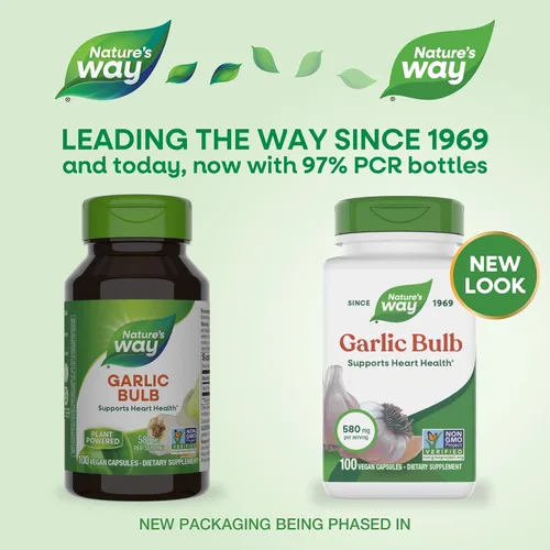 Miniatura 2 de Nature's Way Bombilla de ajo, apoya la salud del corazón*, proyecto verificado sin OMG, 580 mg por porción, vegano, 100 cápsulas