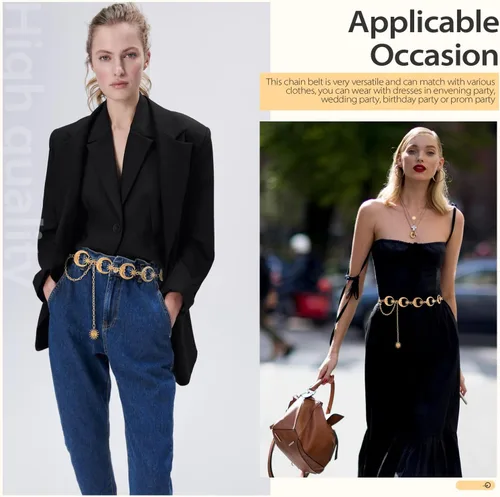 Miniatura 4 de FIORETTO Cinturón de cadena para mujer, cadena de metal para mujer, cadena multicapa para vestido