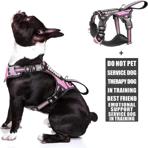 Miniatura 17 de Arnés para perro de servicio WINSEE sin tirones con 7 parches para perros, arnés reflectante para mascotas con asa acolchada y duradera