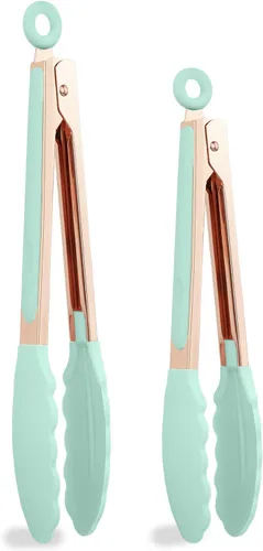 Miniatura 15 de COOK WITH COLOR - Juego de pinzas de cocina y barbacoa de acero inoxidable con punta de silicona, 3 piezas de utensilios, verde Menta