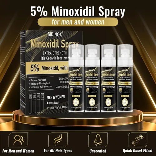Miniatura 6 de Spray de minoxidil al 5% para hombres y mujeres (suministro de 4 meses) - Spray para crecimiento del cabello de fuerza extra con biotina y aceite