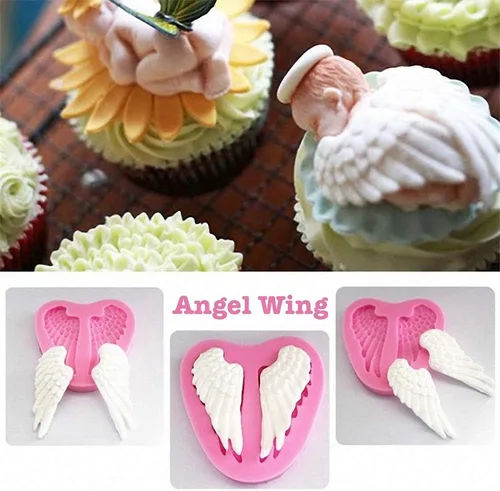 Miniatura 4 de HiParty 3 unids/set mini ángel bebé & alas Fondant moldes Angelic Querub silicona pastel herramientas de decoración de moldes de arcilla polimérica