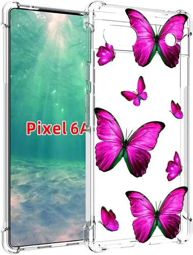 Miniatura 3 de Funda para Pixel 6A, GX7AS Linda, Transparente Flexible Bumper TPU Suave Goma Silicona Funda Teléfono Funda para Google Pixel 6A Rosa Mariposa