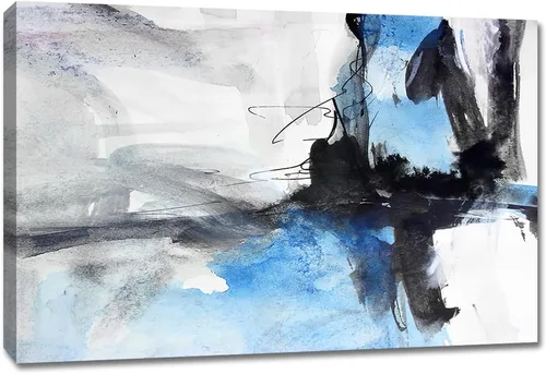 Lienzo abstracto grande para pared, pinturas artísticas modernas de acuarela, fantasía negra y azul, graffiti colorido sobre fondo blanco,