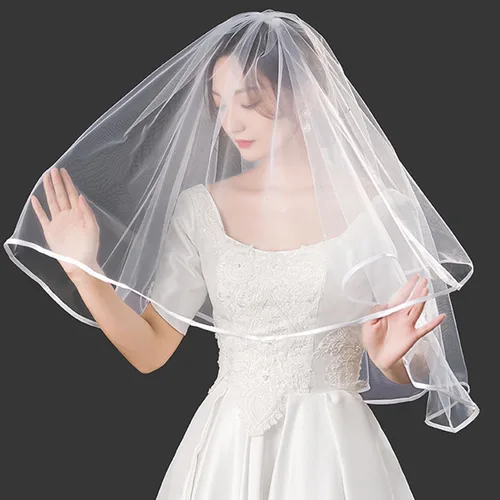 Miniatura 5 de Doble cinta borde centro cascada nupcial velo de boda con peine
