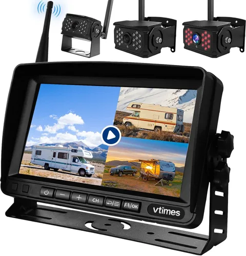 Miniatura 10 de VTimes Cámara de respaldo inalámbrica para camiones, cámara de respaldo RV con monitor HD de 7 pulgadas, pantalla dividida de 4 canales, alerta BSD
