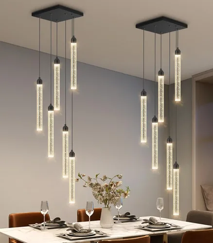 Miniatura 23 de Candelabro de Techo Alto de 197" de Largo con 30 Luces, Lámpara LED Moderna de Cristal Burbuja Regulable con Montaje al Ras, Luz Colgante de Techo
