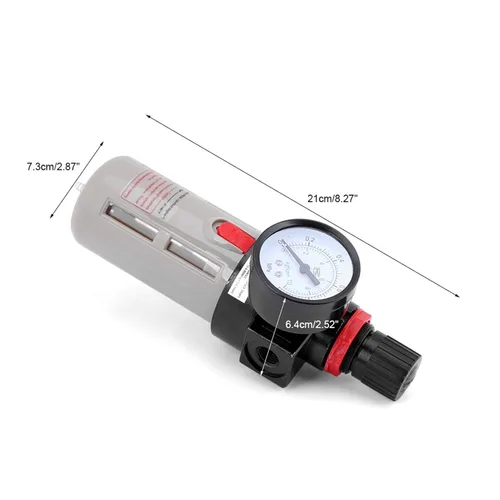 Miniatura 5 de Kadimendium Pequeño 2000 1/4in BFr 2000 Unidad de tratamiento de gas de fuente de aire Regulador de presión de filtro con indicador 26x8x8