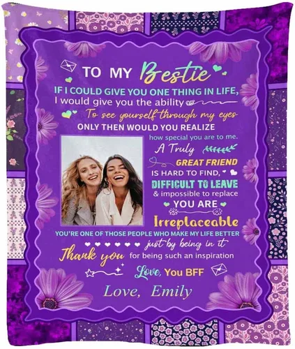 Miniatura 28 de Manta de franela suave personalizada para BFF con 6 fotos, tamaño de manta de 30 x 40 pulgadas
