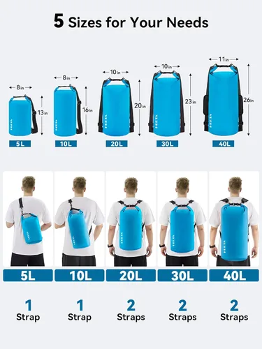 Miniatura 2 de HEETA - Bolsa seca impermeable para mujeres y hombres (versión actualizada) 5 L/10 L/20 L/30 L/40 L, bolsa de almacenamiento seca ligera con parte