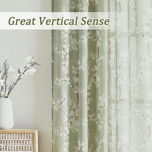 Miniatura 6 de FMFUNCTEX Cortinas de Nivel de Cocina Verde y Blanco de 24 Pulgadas de Largo con Estampado de Flores, Cortinas de Media Ventana para Baño