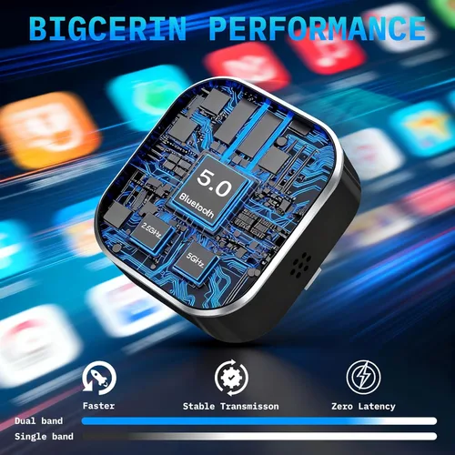 Miniatura 8 de Mini Adaptador Inalámbrico CarPlay para iPhone, 2 en 1 para Apple CarPlay y Adaptador Android Auto, Convierte de Cableado a Inalámbrico, Plug & Negro
