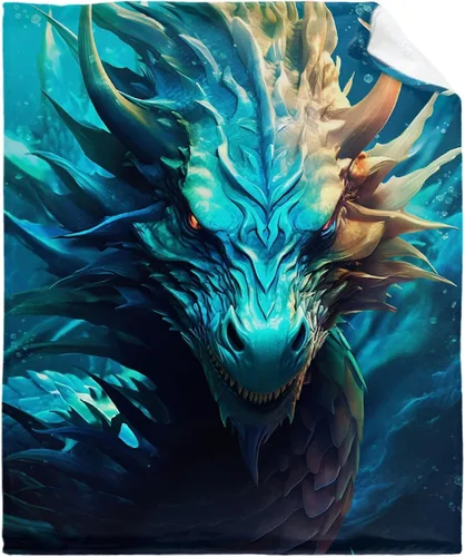 Miniatura 13 de Manta de Dragón Azul, Regalo para Mujeres, Hombres, Niñas, Niños, Amantes de Dragones, Manta de Franela Suave Azul para Sala de Estar, Sofá, Sillón