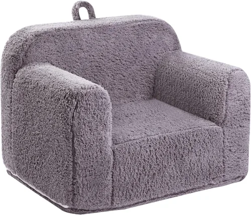 Miniatura 9 de MOMCAYWEX Silla de sherpa suave y cómoda para niños, silla de espuma para niños y niñas, color gris claro