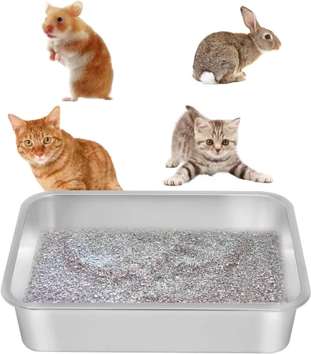 Kichwit Caja de arena para gatos de acero inoxidable, bandeja de arena para gatitos, bandeja de arena de metal para gatos, superficie lisa