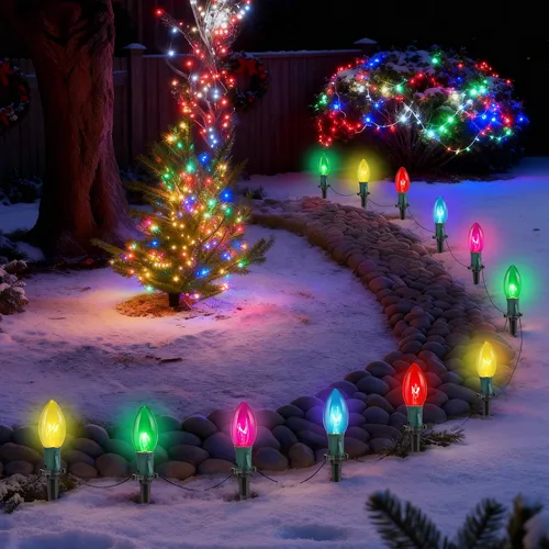 Miniatura 11 de Luces de camino de Navidad Jumbo C9 para exteriores, luces de Navidad jumbo de 7 pies con estacas de marcador de camino y 4 bombillas LED