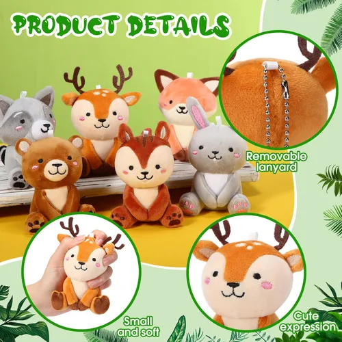 Miniatura 3 de 12 piezas de mini animales de peluche del bosque a granel de 4 pulgadas, lindos animales de peluche, oso, conejo, mapache, zorro, ciervo, para baby