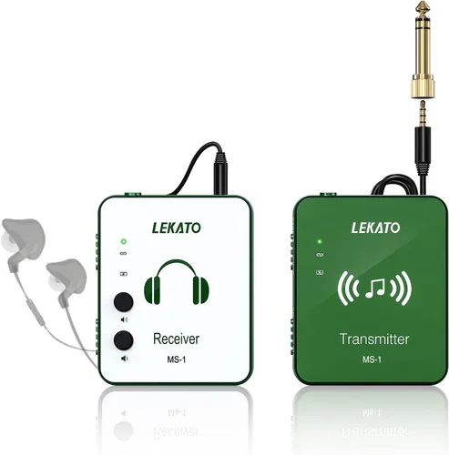 Miniatura 10 de LEKATO MS-1 Sistema de monitor inalámbrico en el oído, monitoreo intrauditivo estéreo de 2.4 GHz con transmisor receptor de clip, uno a muchos, Negro