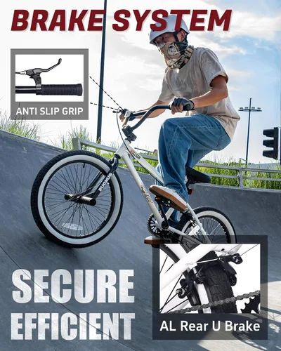 Miniatura 2 de vollsch Bicicletas BMX Freestyle de 18 y 20 pulgadas para adolescentes de 6 a 15 años de edad, niños, niñas, principiantes con palanca, varios Blanco