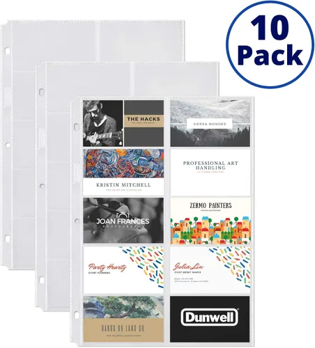 Miniatura 9 de Dunwell Fundas para tarjetas de visita (paquete de 10 para 200 tarjetas), protección de hojas de plástico pesado, cada funda tiene capacidad para 20