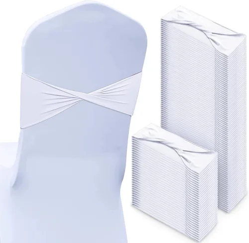 Miniatura 23 de CHENGU 100 piezas Cintas elásticas de elastano para sillas, lazos simples, bandas para sillas de boda real sin hebilla, decoraciones de cumpleaños
