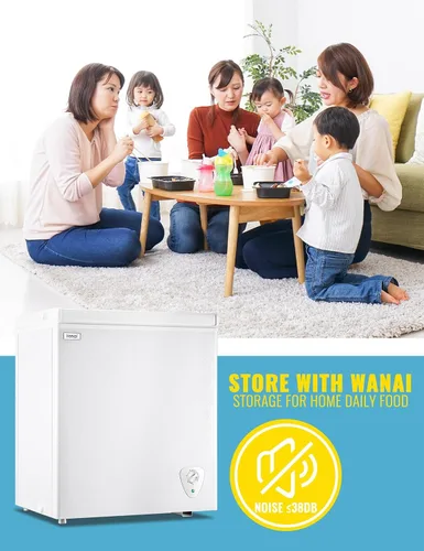 Miniatura 8 de WANAI Congelador de pecho pequeño con cesta de almacenamiento extraíble, puerta superior, compacto, 7 engranajes, control de temperatura