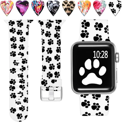 Miniatura 23 de Laffav Compatible con Apple Watch Bandas de 42mm 41mm 40mm 38mm para Mujeres y Hombres, Pulseras de Silicona Suave con Patrón Impreso Indeleble