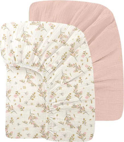 Miniatura 11 de Sábanas orgánicas para cuna de bebé de 33 x 17 pulgadas, 100% algodón de muselina para bebé, niña, niño, funda de colchón ajustable suave compatible
