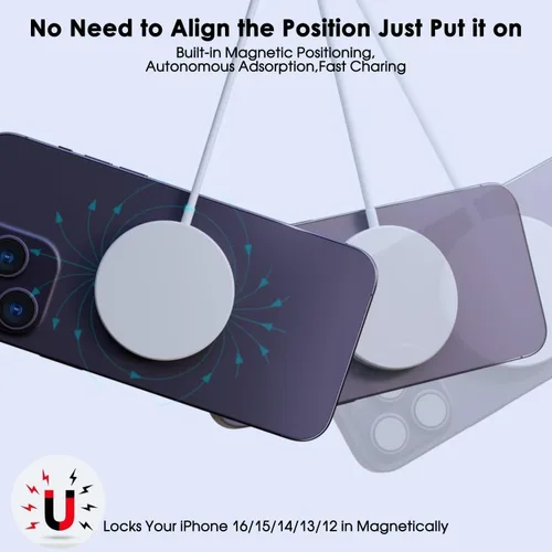 Miniatura 5 de Carga rápida inalámbrica magnética para iPhone [certificado Apple MFi] Almohadilla de carga inalámbrica de 6 pies con iPhone 17 USB C bloque