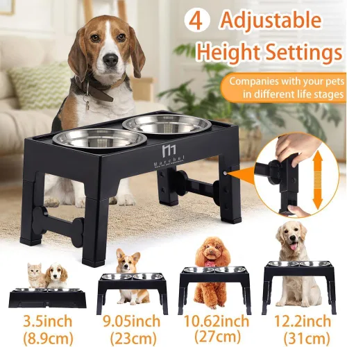 Miniatura 3 de Marchul Cuencos elevados para perros, cuencos elevados de agua para alimentos para perros con 2 cuencos gruesos de acero inoxidable, 4 alturas