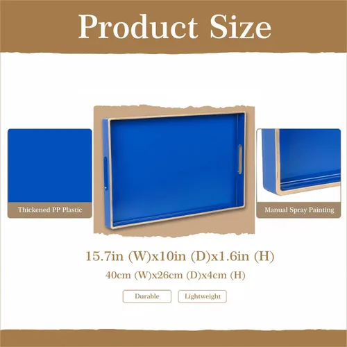 Miniatura 8 de Bandeja Decorativa, Bandeja Rectangular de Plástico con Asas, Moderna Bandeja de Tocador y Bandeja para Servir para Baño, Cocina, Otomana y Mesa