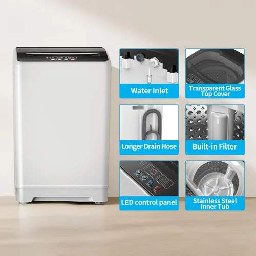 Miniatura 6 de TABU Lavadora portátil de 18 libras, lavadora completamente automática de 2.4 pies cúbicos con bomba de drenaje, lavadora y secadora automática