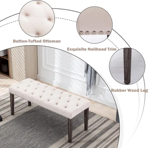 Miniatura 6 de KCC Banco otomano tapizado con botones, bancos tapizados de terciopelo para dormitorio, reposapiés, banco decorativo para entrada, comedor, sala