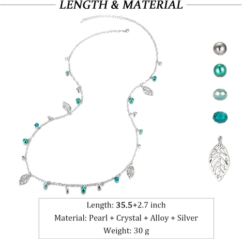 Miniatura 6 de Collar largo de cadena de plata para mujer, colgante bohemio, cadena de suéter con perlas de cristal, collares de cuentas de moda, joyería de plata