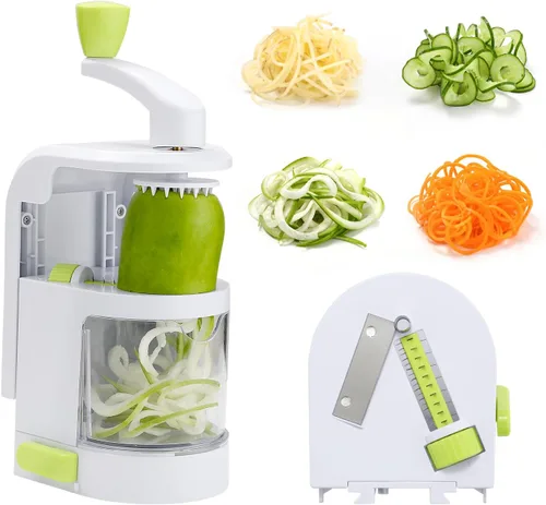 Spiralizer - Cortador de verduras 4 en 1 cuchillas giratorias para verduras, máquina de fideos en espiral de calabacín con fuerte ventosa, cortador